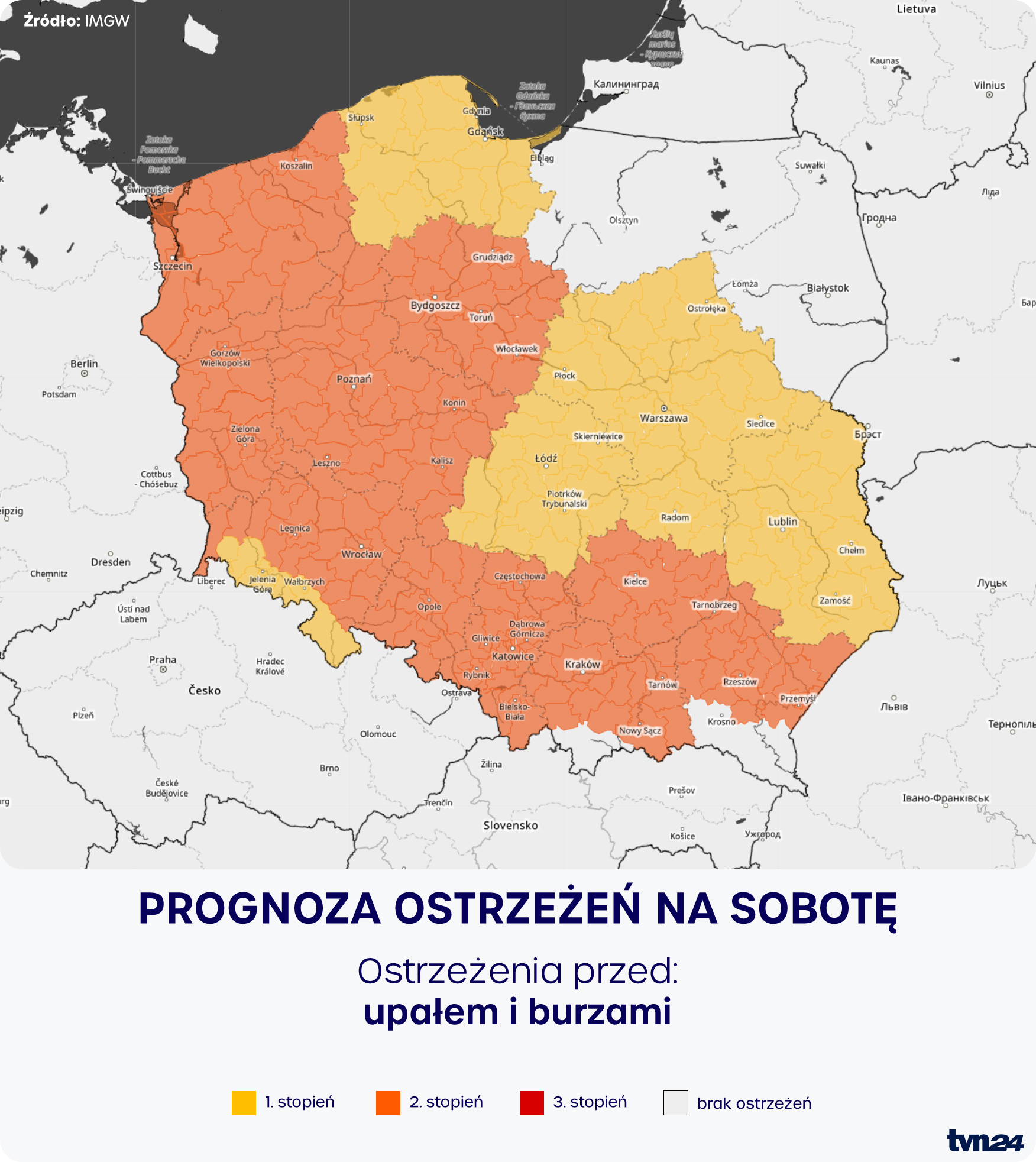 Prognoza zagrożeń IMGW na sobotę