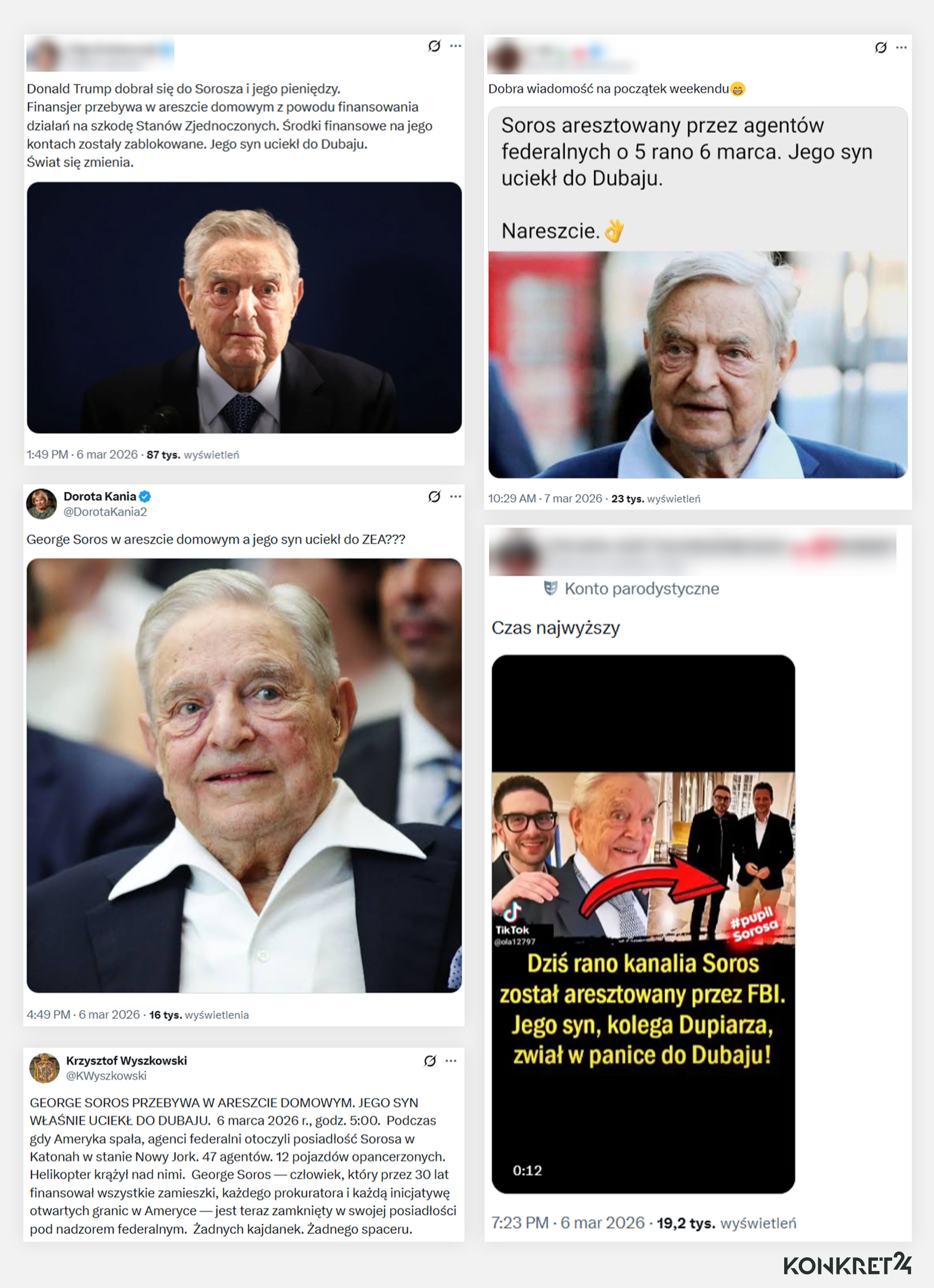 Przekazy o rzekomym areszcie Sorosa zyskiwały dziesiątki tysięcy wyświetleń
