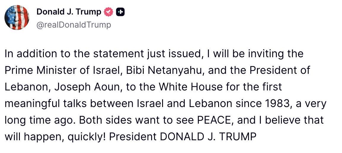 Wpis Donalda Trumpa na Truth Social (16.04)