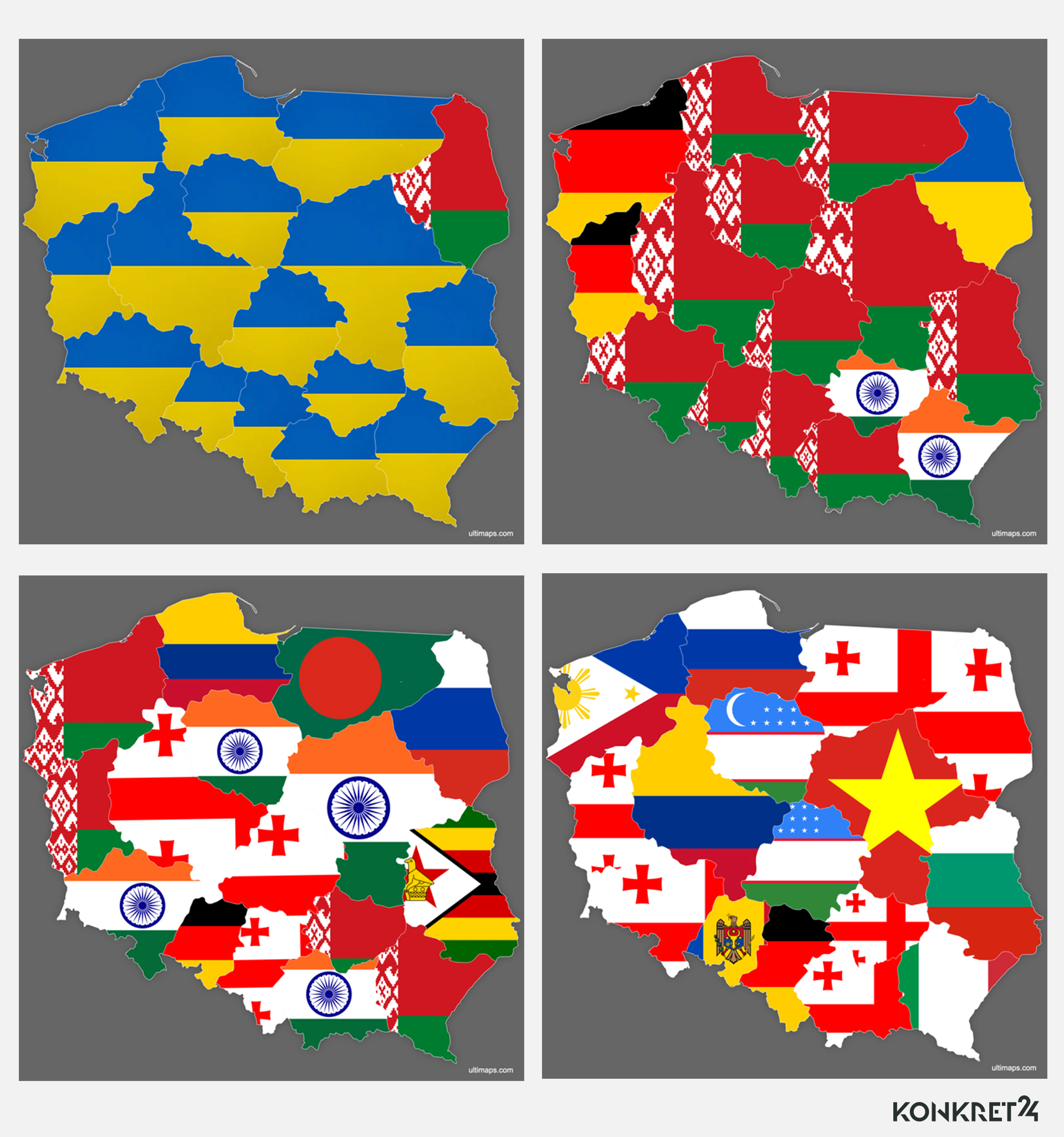 Opublikowane w mediach społecznościowych mapy z najliczniejszymi narodowościami migrantów