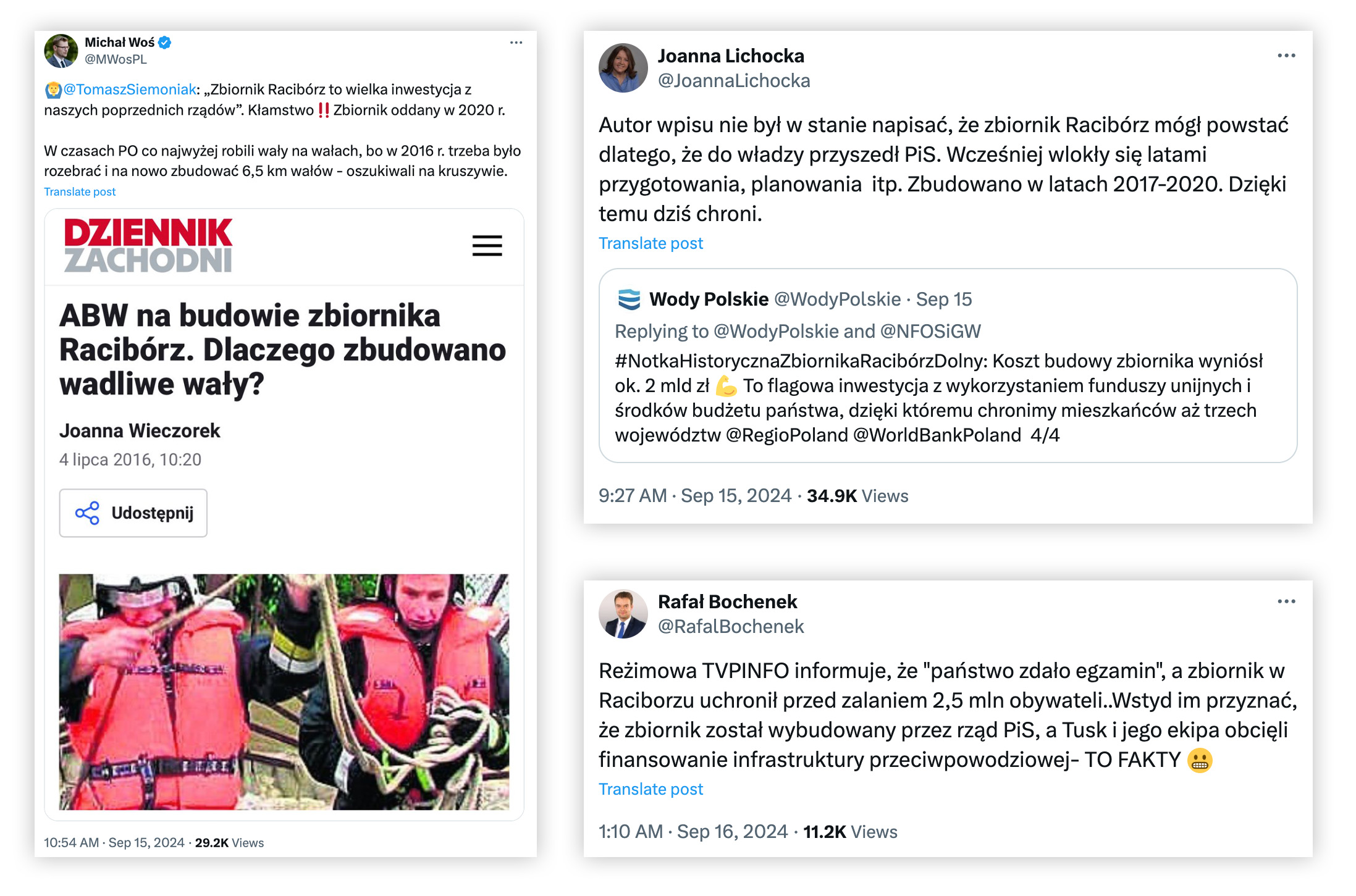 Posty polityków opozycji na temat zbiornika Racibórz Dolny