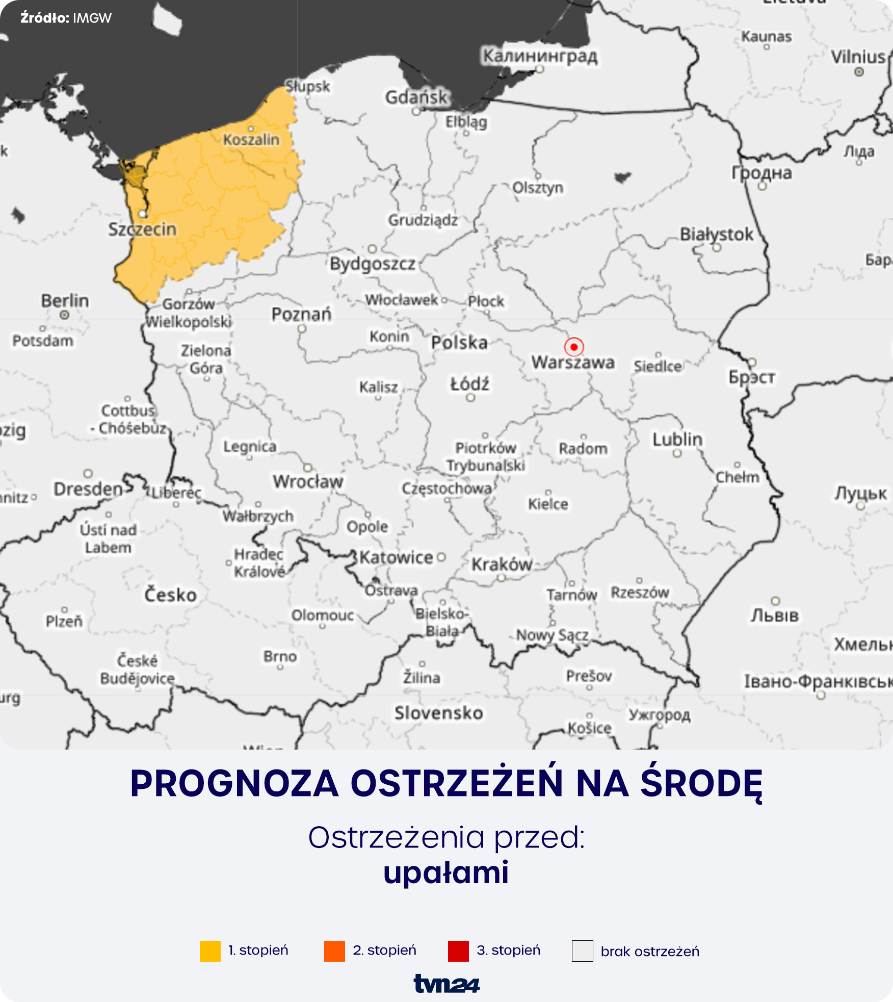 Prognoza zagrożeń meteorologicznych na czwartek