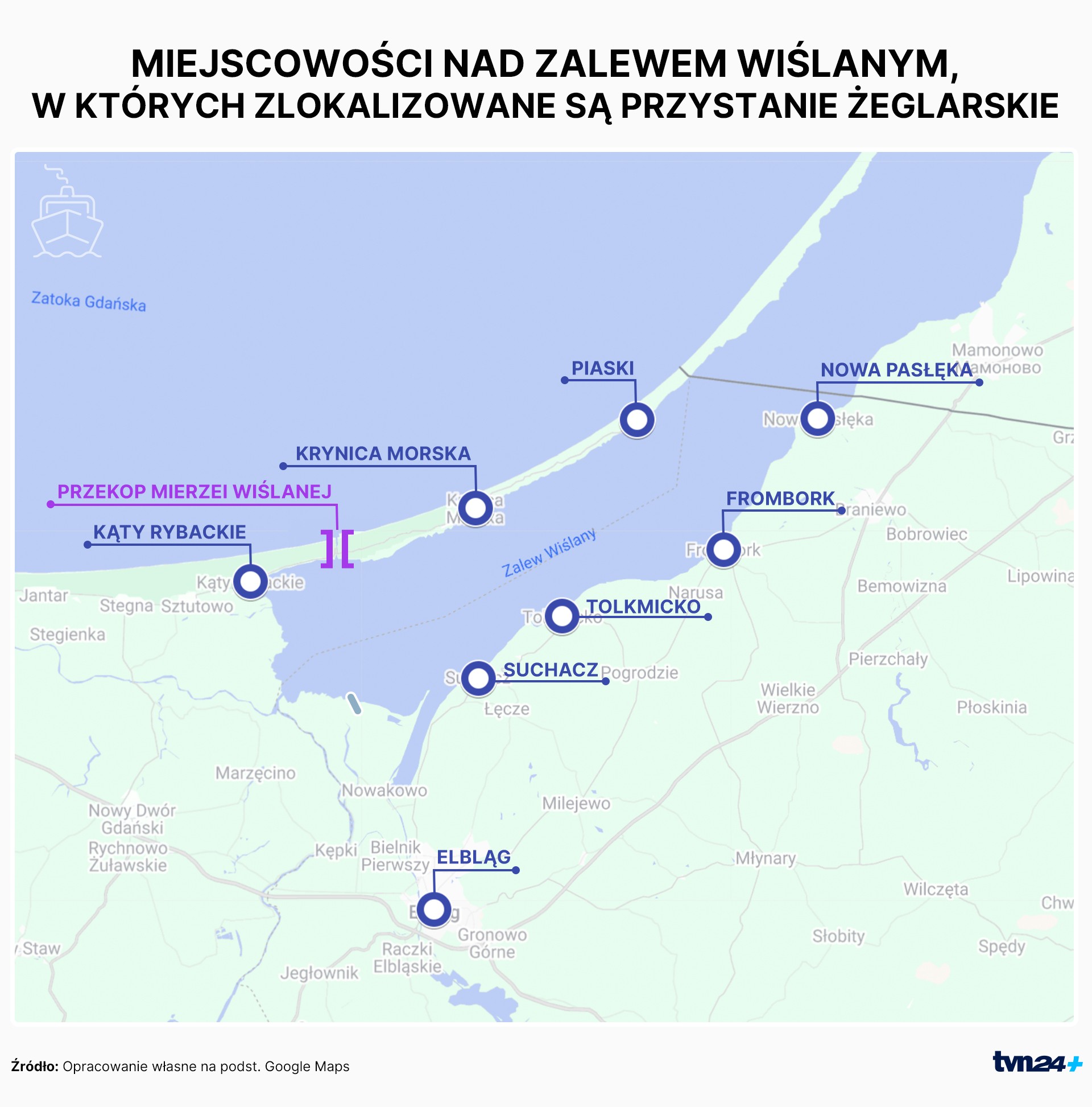 Miejscowości nad Zalewem Wiślanym, w których znajdują się przystanie żeglarskie