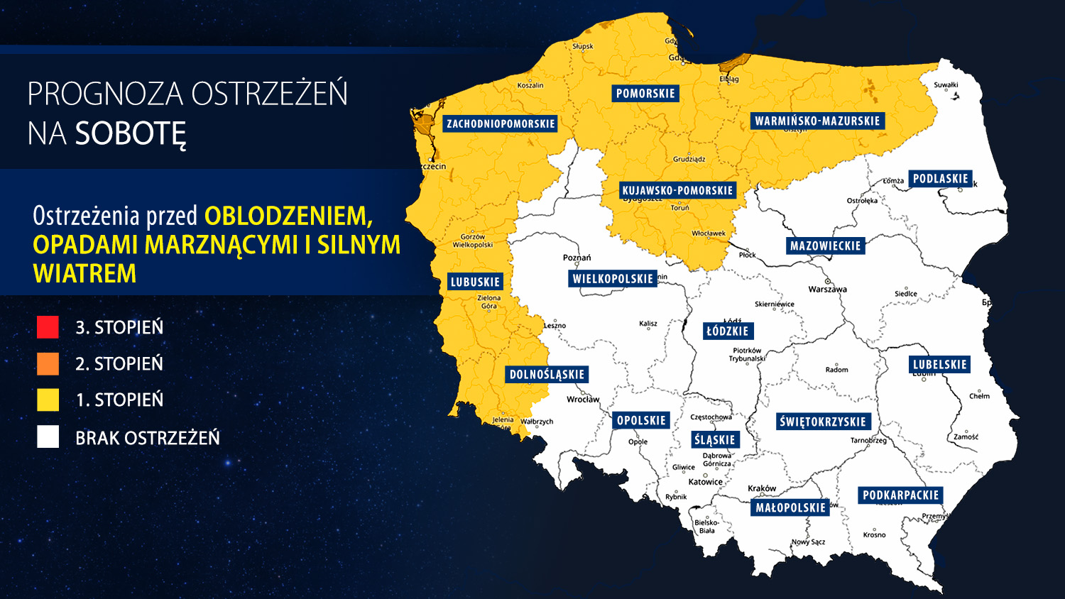 Prognoza ostrzeżeń meteorologicznych na sobotę