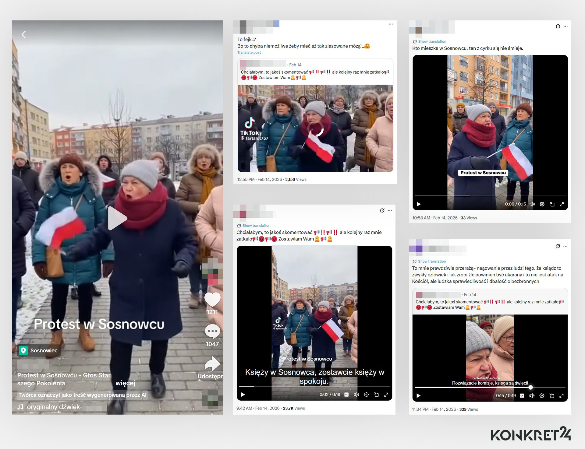 Wpisy rozpowszechniające fałszywe nagranie o Sosnowcu