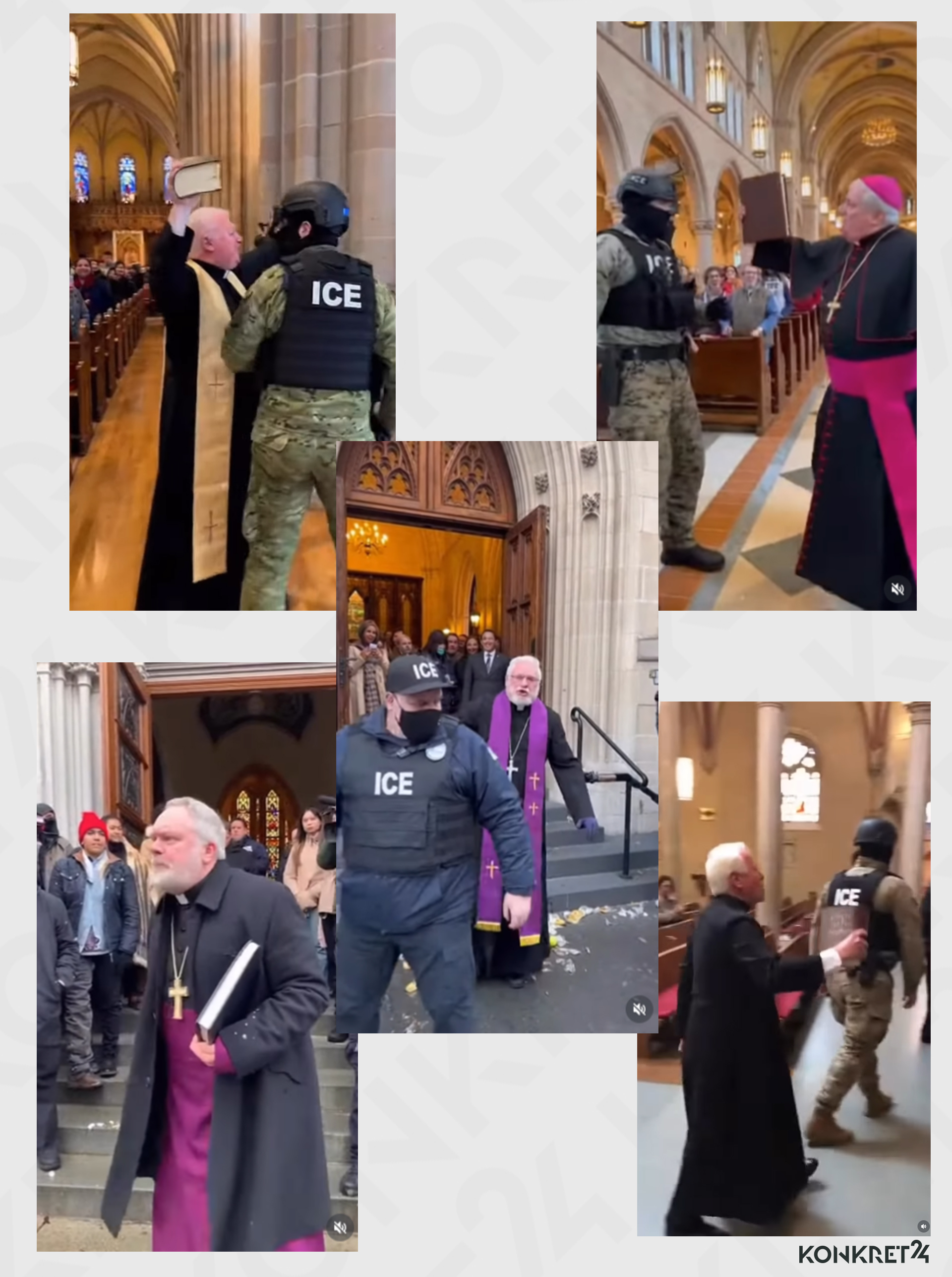 Anglojęzyczny profil udostępnia wiele podobnych nagrań AI z wykorzystaniem postaci księży i agentów ICE