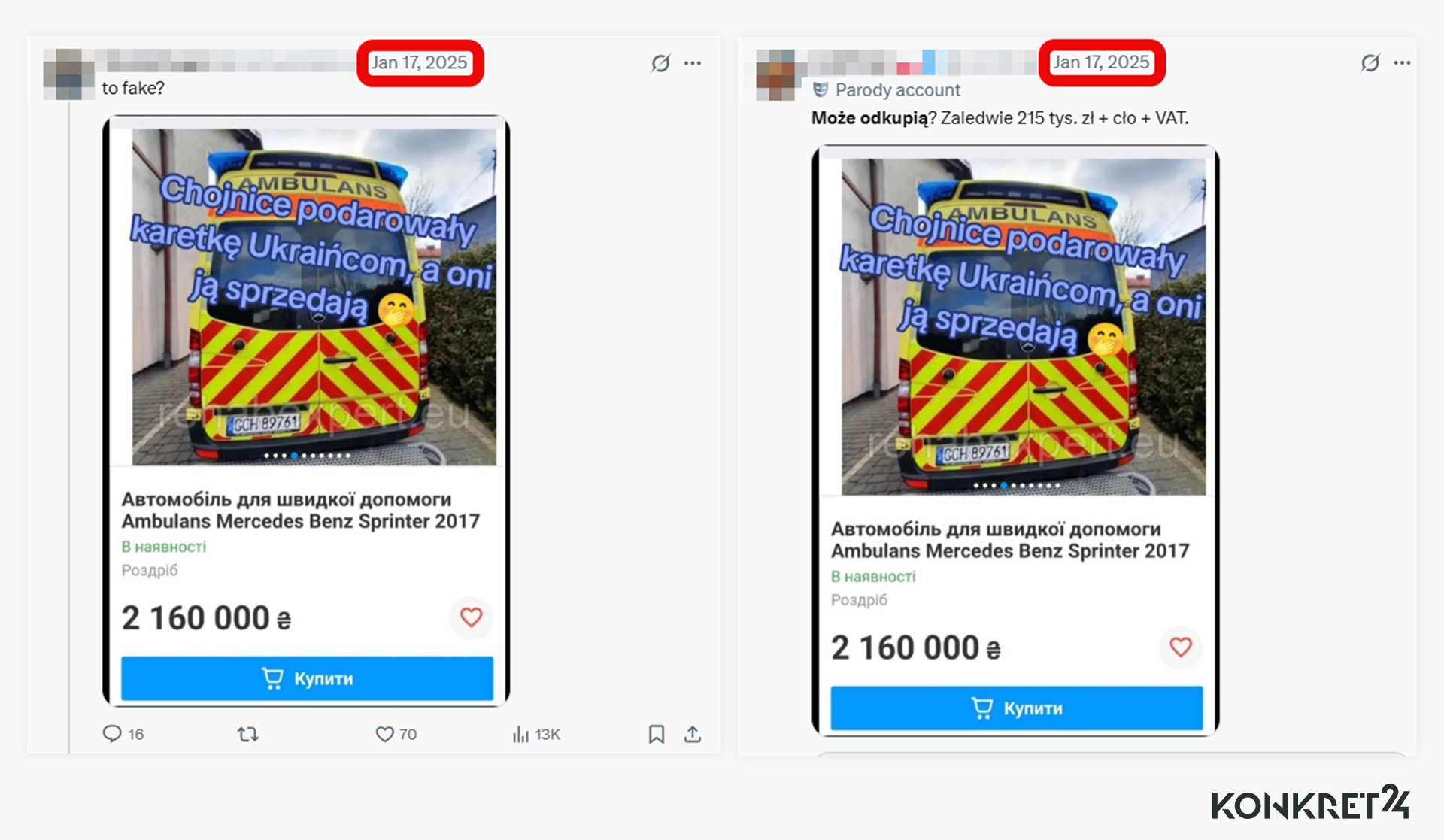 Fałszywka o sprzedaży karetki przekazanej przez Chojnice krążyła w sieci już w 2025 roku