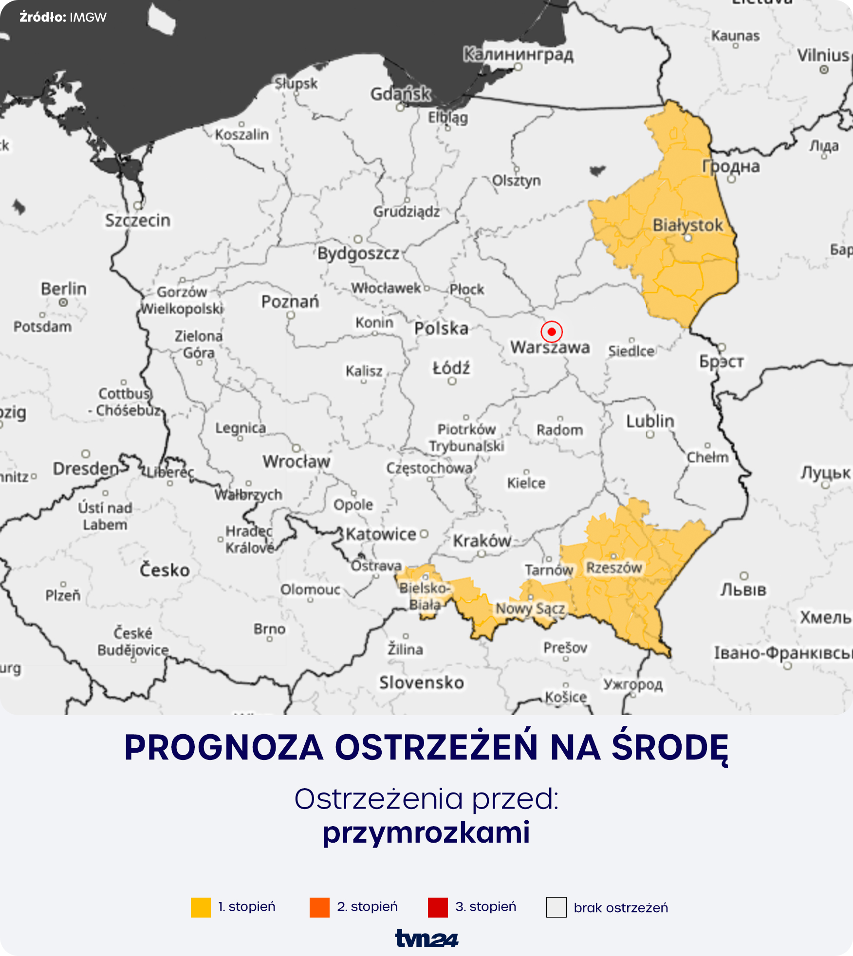Prognoza zagrożeń IMGW na środę