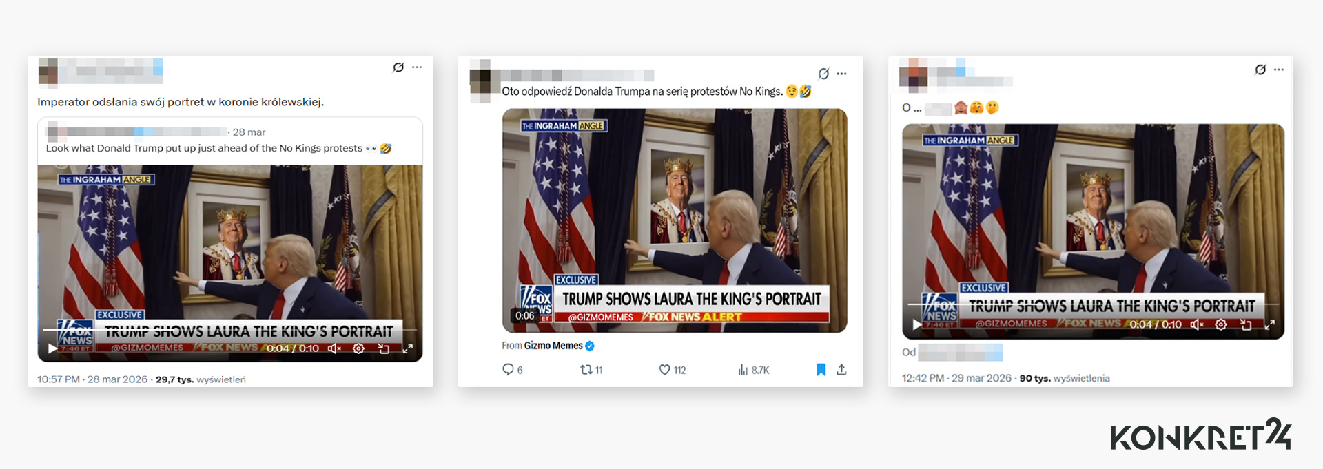 Posty z Trumpem rzekomo pokazującym swój portret jako króla generowały dziesiątki tysięcy wyświetleń