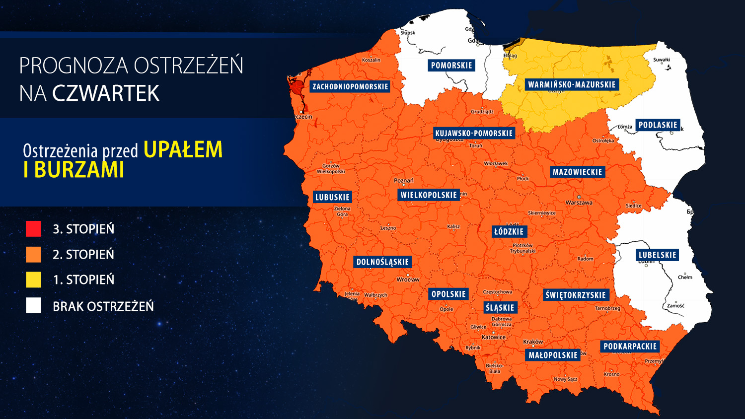 Prognoza zagrożeń IMGW na czwartek