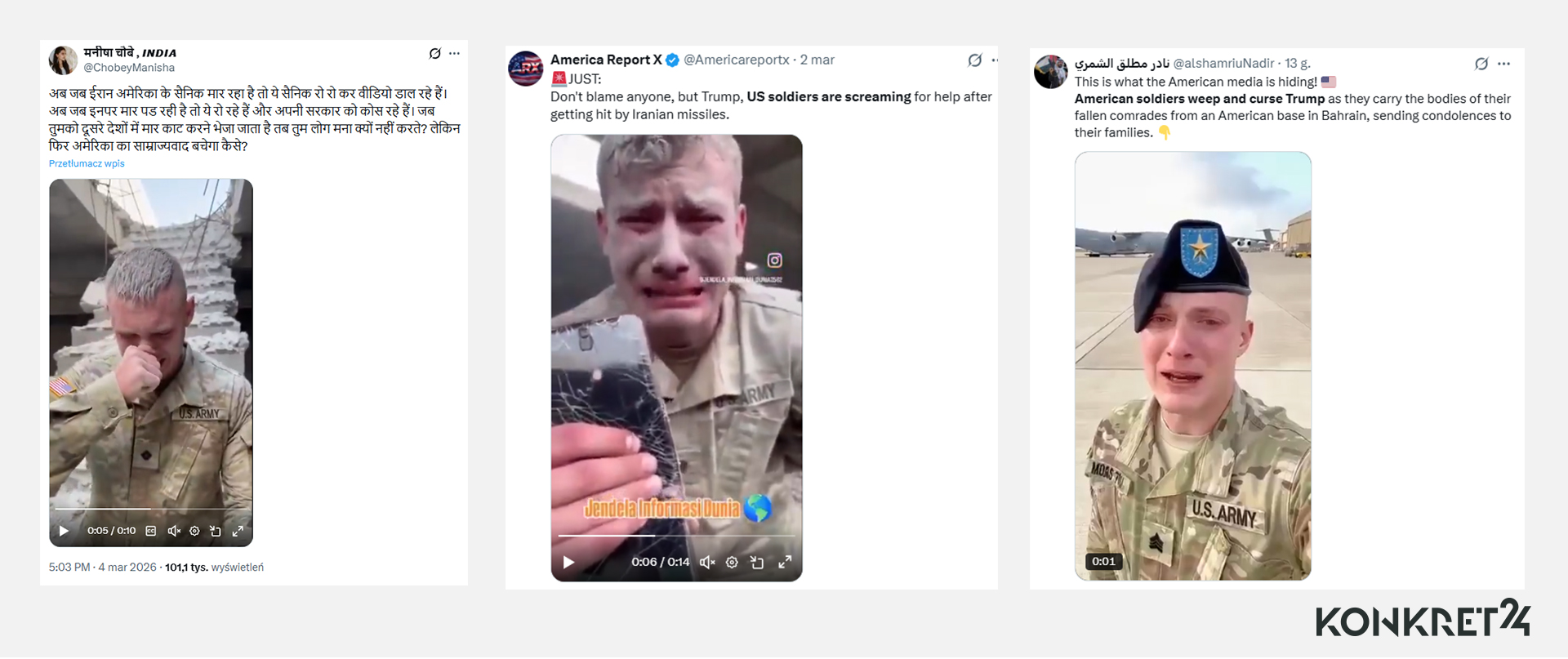 Filmiki AI z żołnierzami zalały platformę X. Mają miliony wyświetleń na profilach w różnych językach