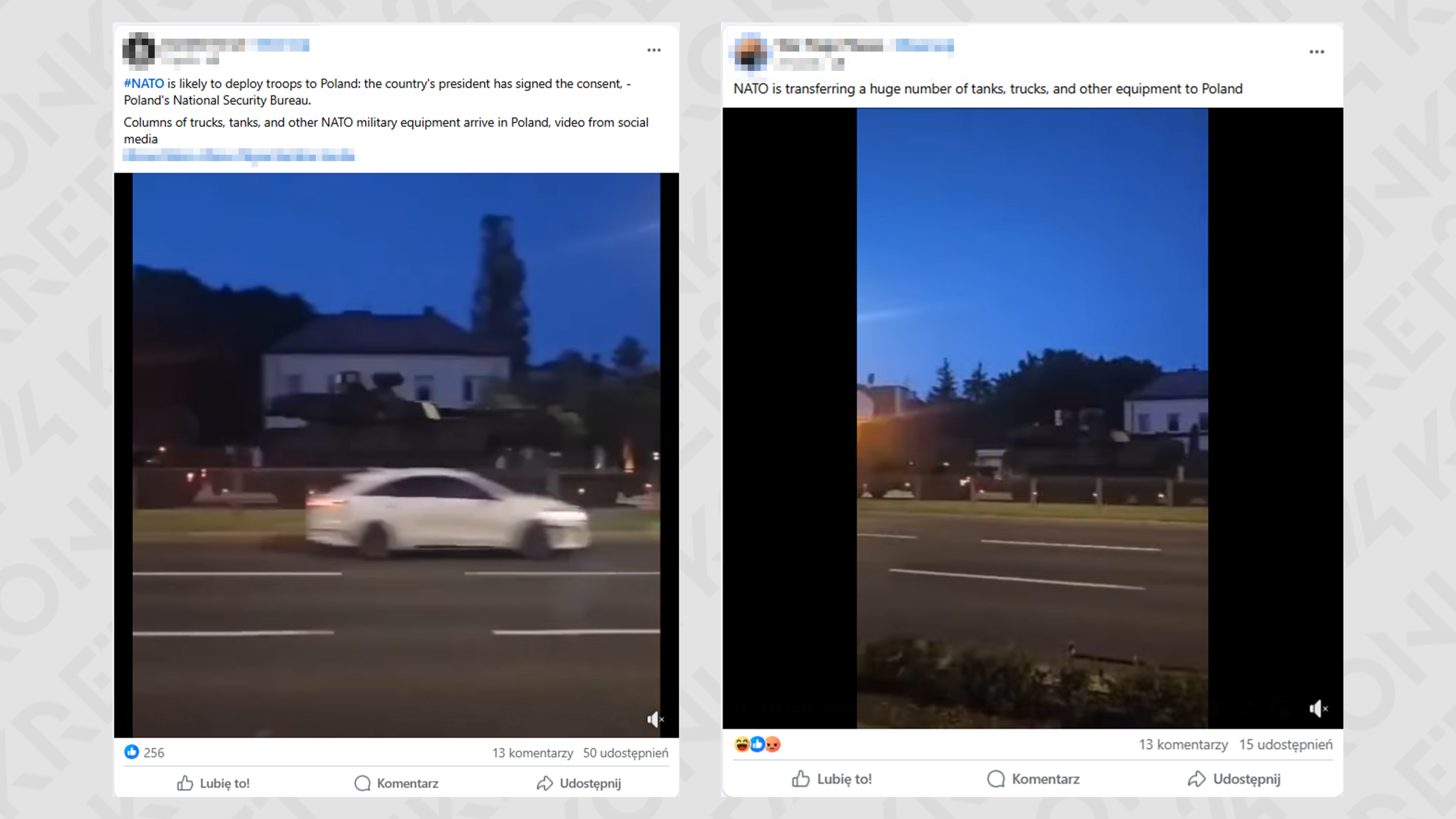 Posty z filmem i fałszywym przekazem o wojskach NATO w Polsce rozchodziły się też na Facebooku