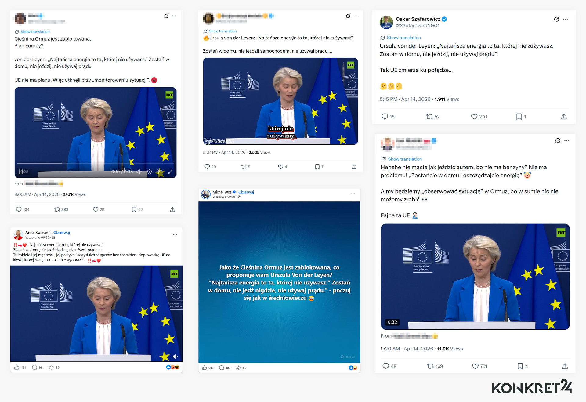 Posty z fałszywym cytatem von der Leyen publikują m.in. politycy PiS 