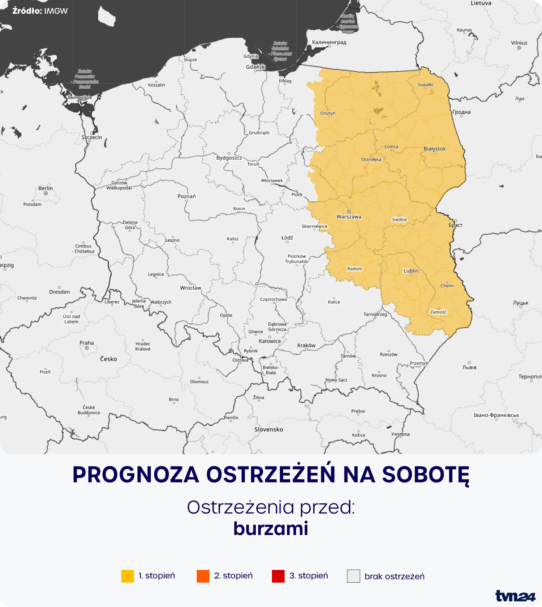 Prognoza zagrożeń meteorologicznych na sobotę