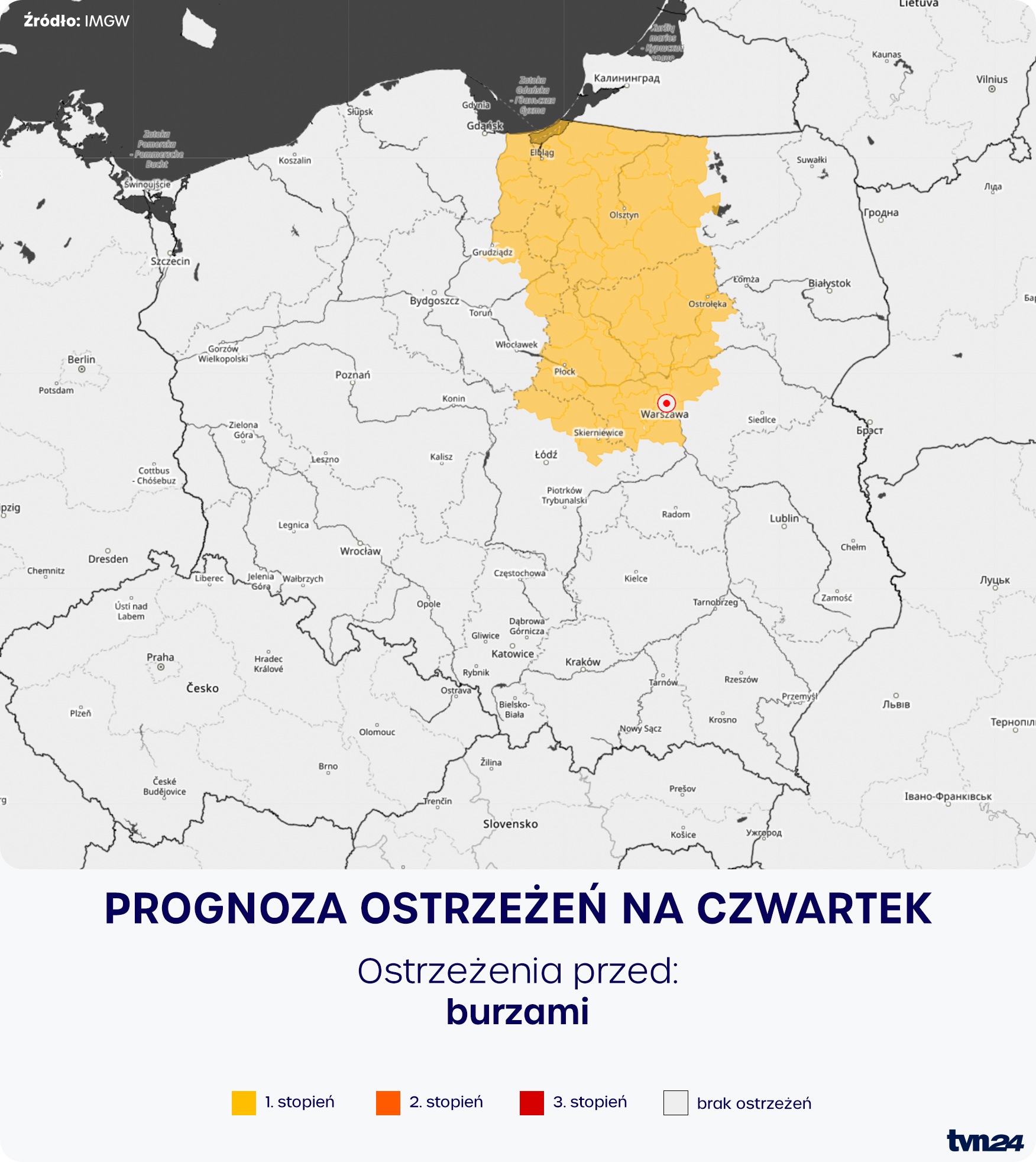Prognoza zagrożeń IMGW na czwartek