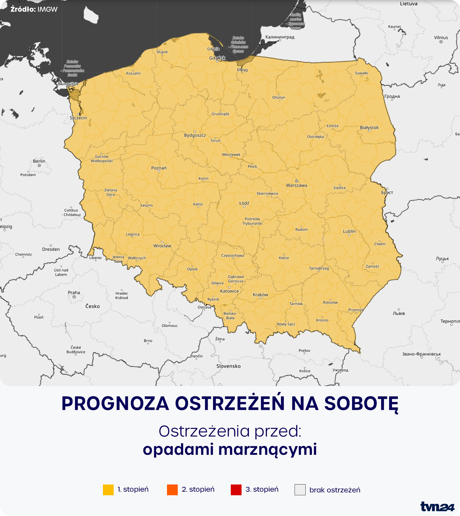 Prognoza zagrożeń IMGW na sobotę