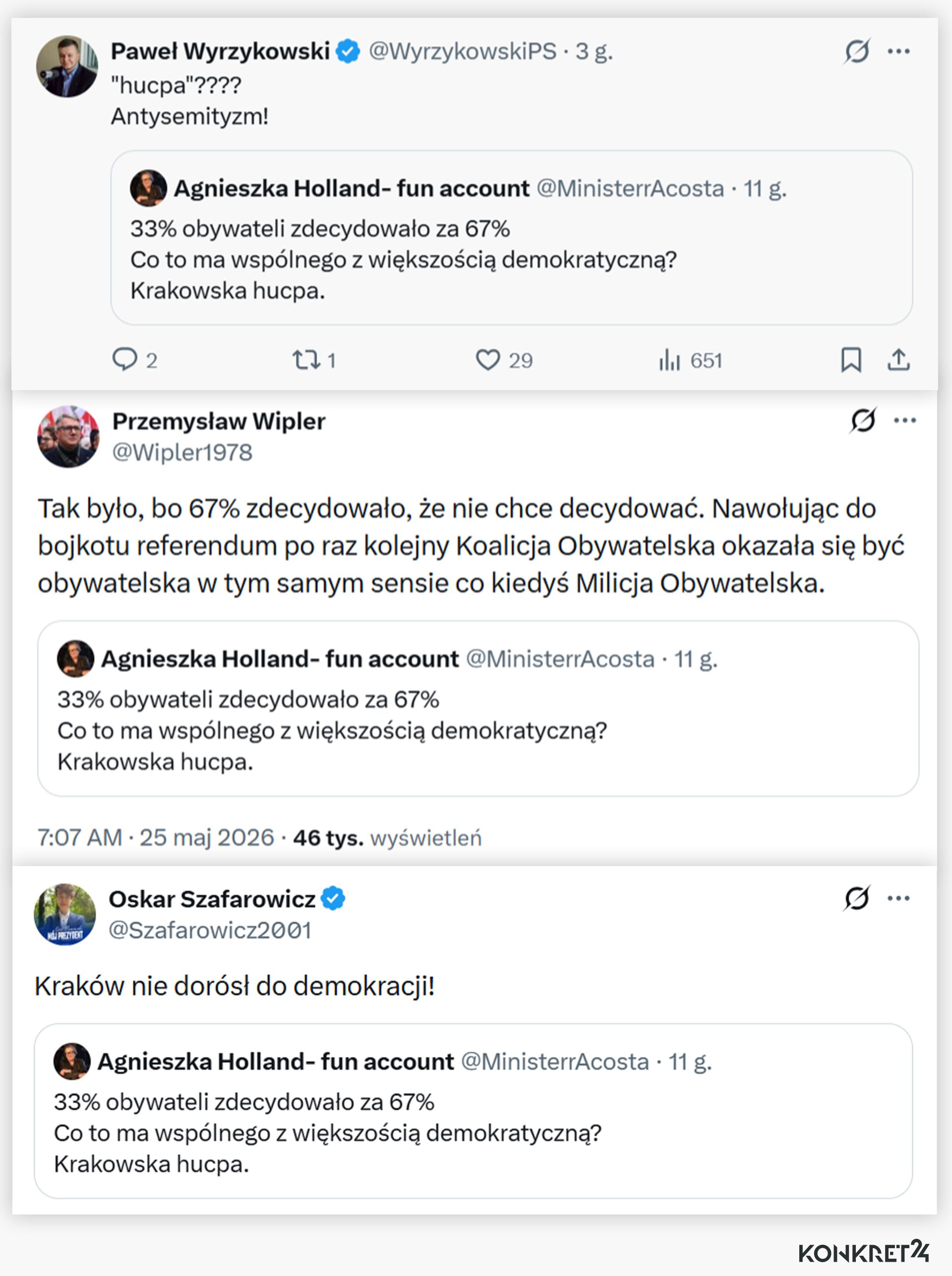 Kolejny fałszywy wpis skomentował m.in. poseł Przemysław Wipler