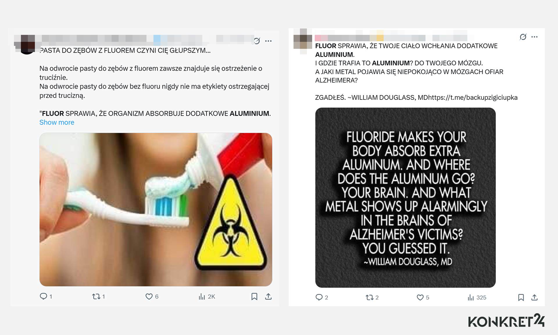 Twórcy wpisów przekonują, że fluor powoduje, "że organizm absorbuje dodatkowe aluminium"