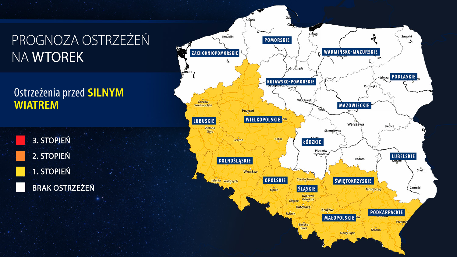Prognoza zagrożeń IMGW na wtorek
