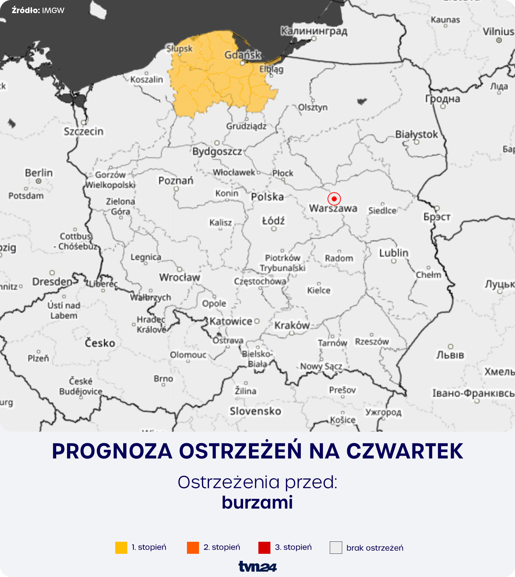 Prognoza zagrożeń IMGW na czwartek