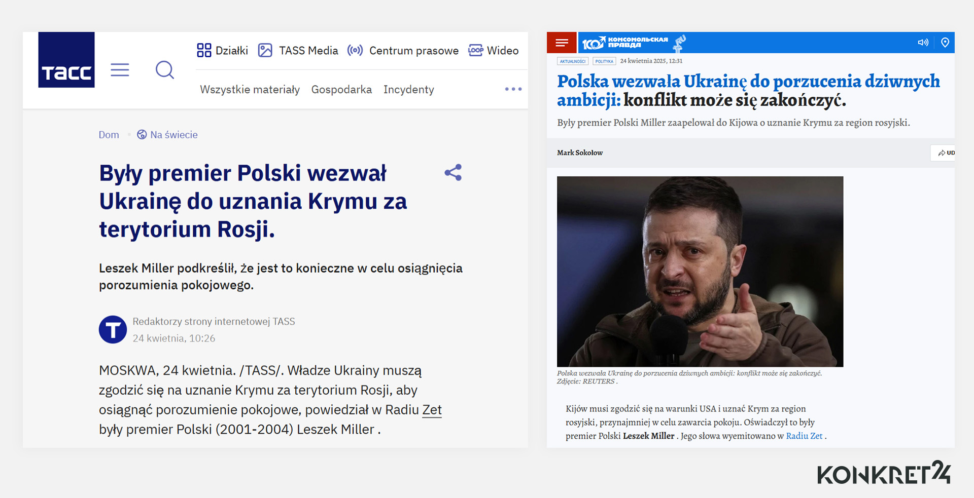 Rosyjskie przekazy o wypowiedzi Leszka Millera o Krymie (tłumaczenie maszynowe)
