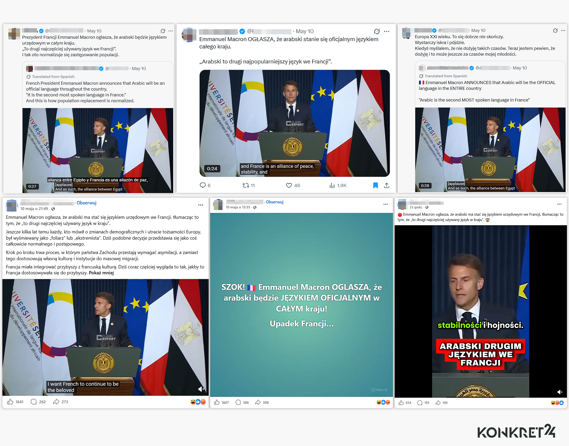 Fałszywa interpretacja wypowiedzi Macrona krąży w sieci w kilku językach