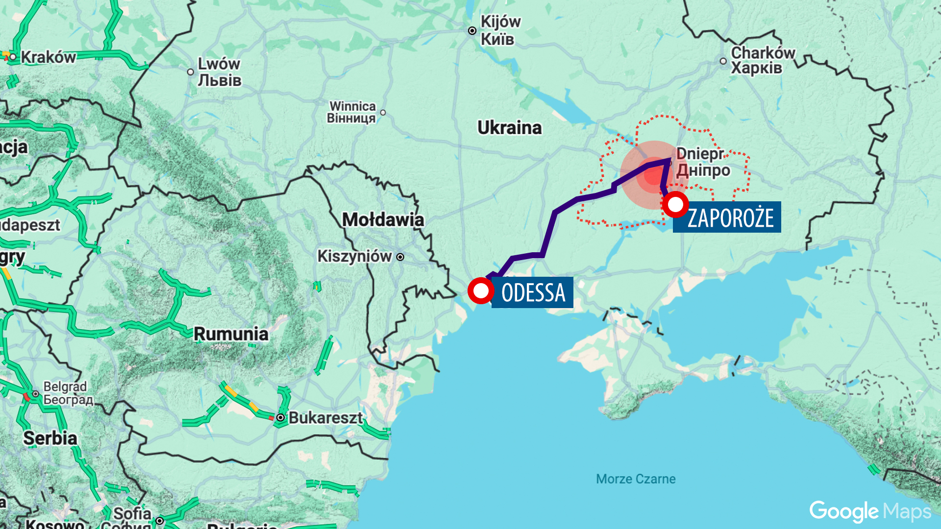 Pociąg jechał na trasie Odessa - Zaporoże