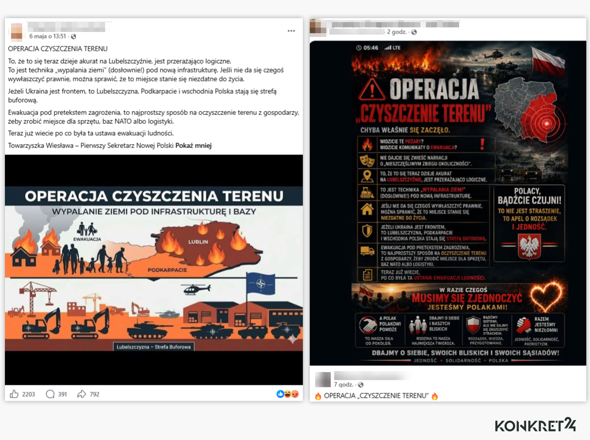 Teoria spiskowa o "operacji czyszczeniu terenu" rozchodziła się szczególnie na Facebooku