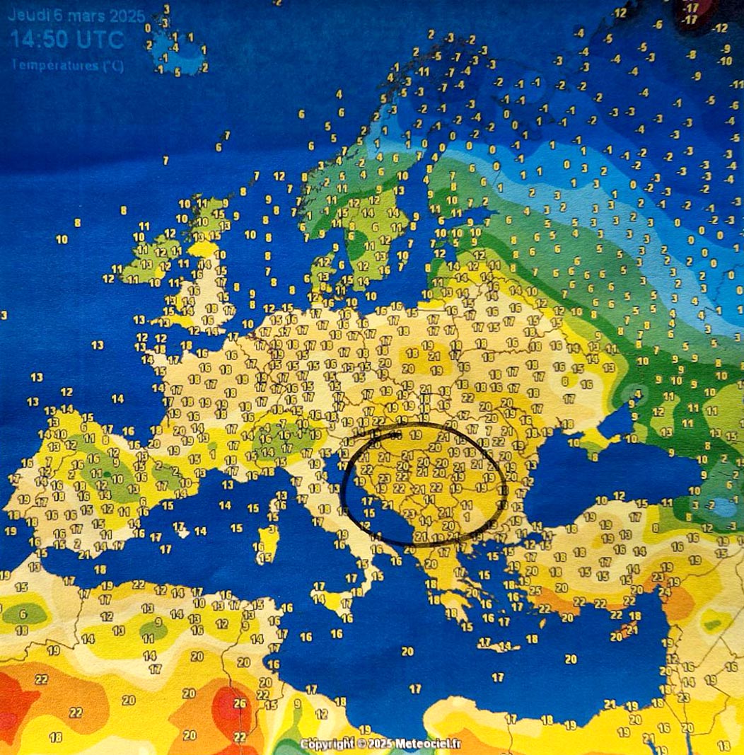 Temperatura w Europie, 06.03.2025