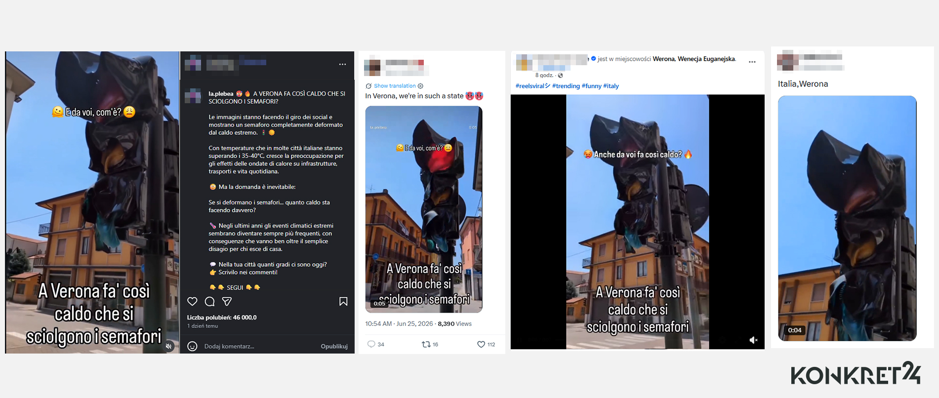 Internauci publikują film ze stopionym sygnalizatorem świetlnym, twierdząc, że to przez upały