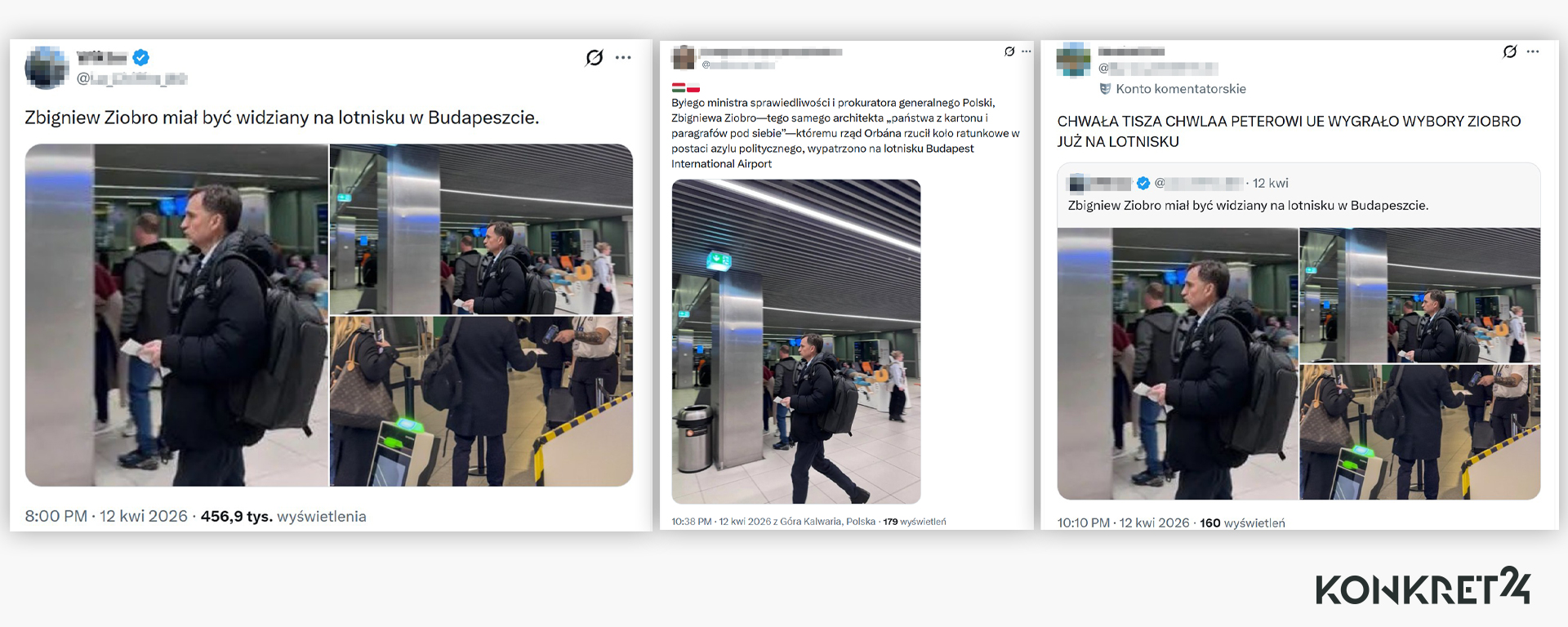 Fejk, że po wyborach na Węgrzech "Ziobro miał być widziany na lotnisku w Budapeszcie", kolportowano na platformie X 