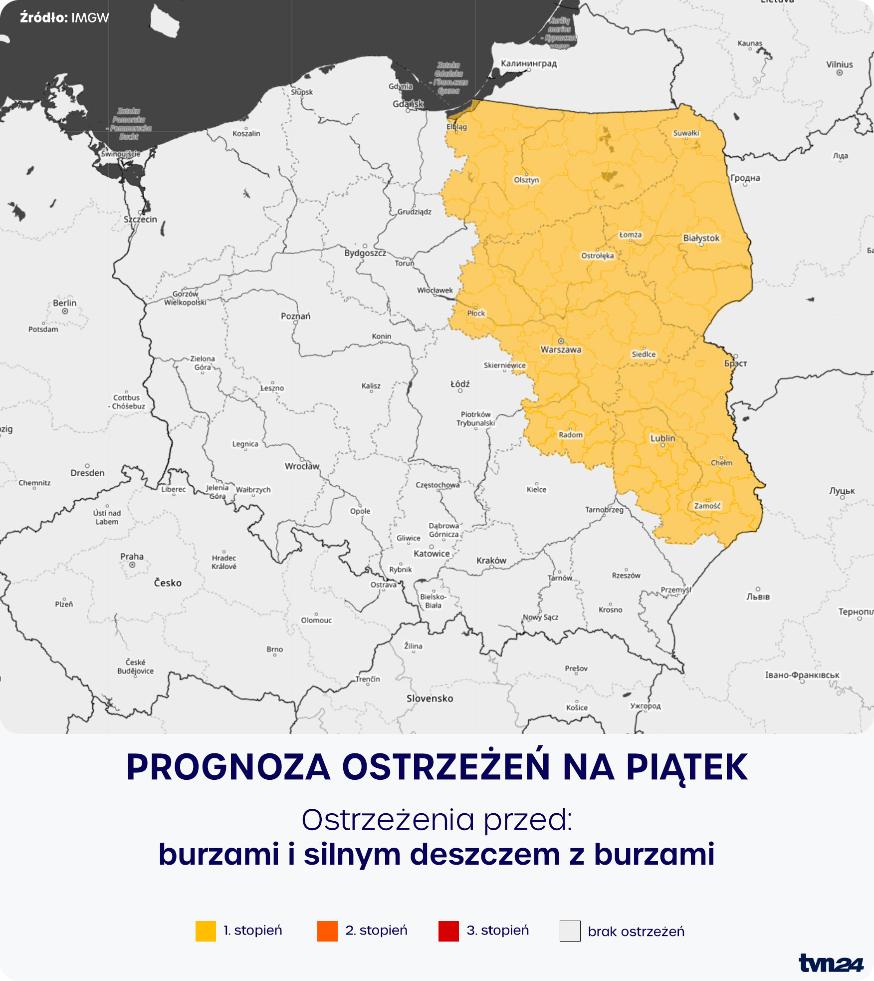 Prognoza ostrzeżeń meteorologicznych na piątek