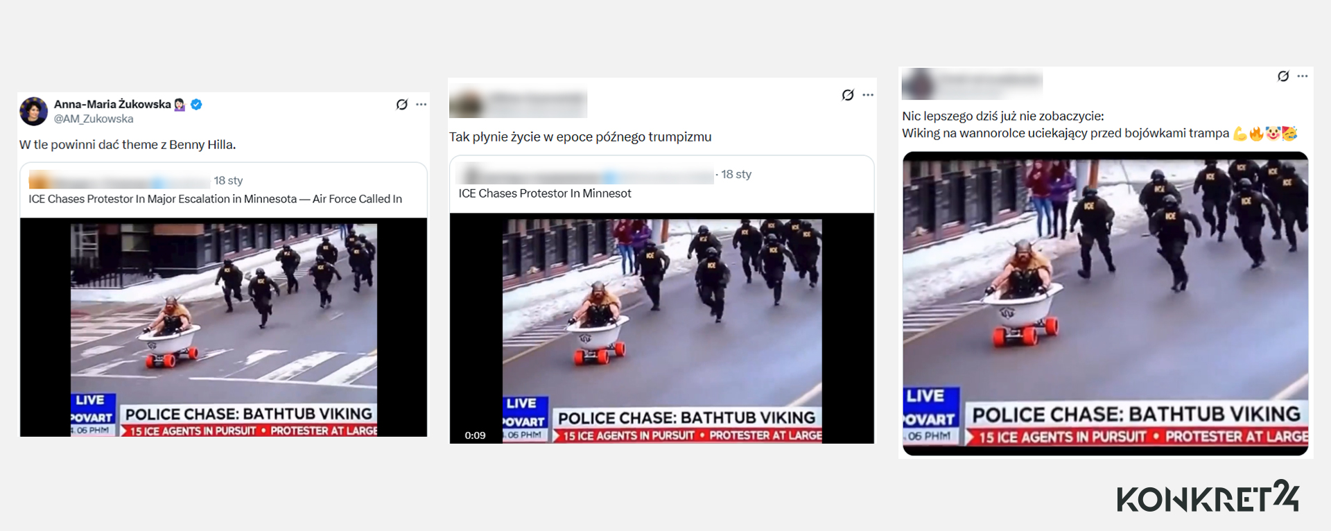 Jeden z popularnych filmów rzekomo pokazujący pościg agentów ICE 