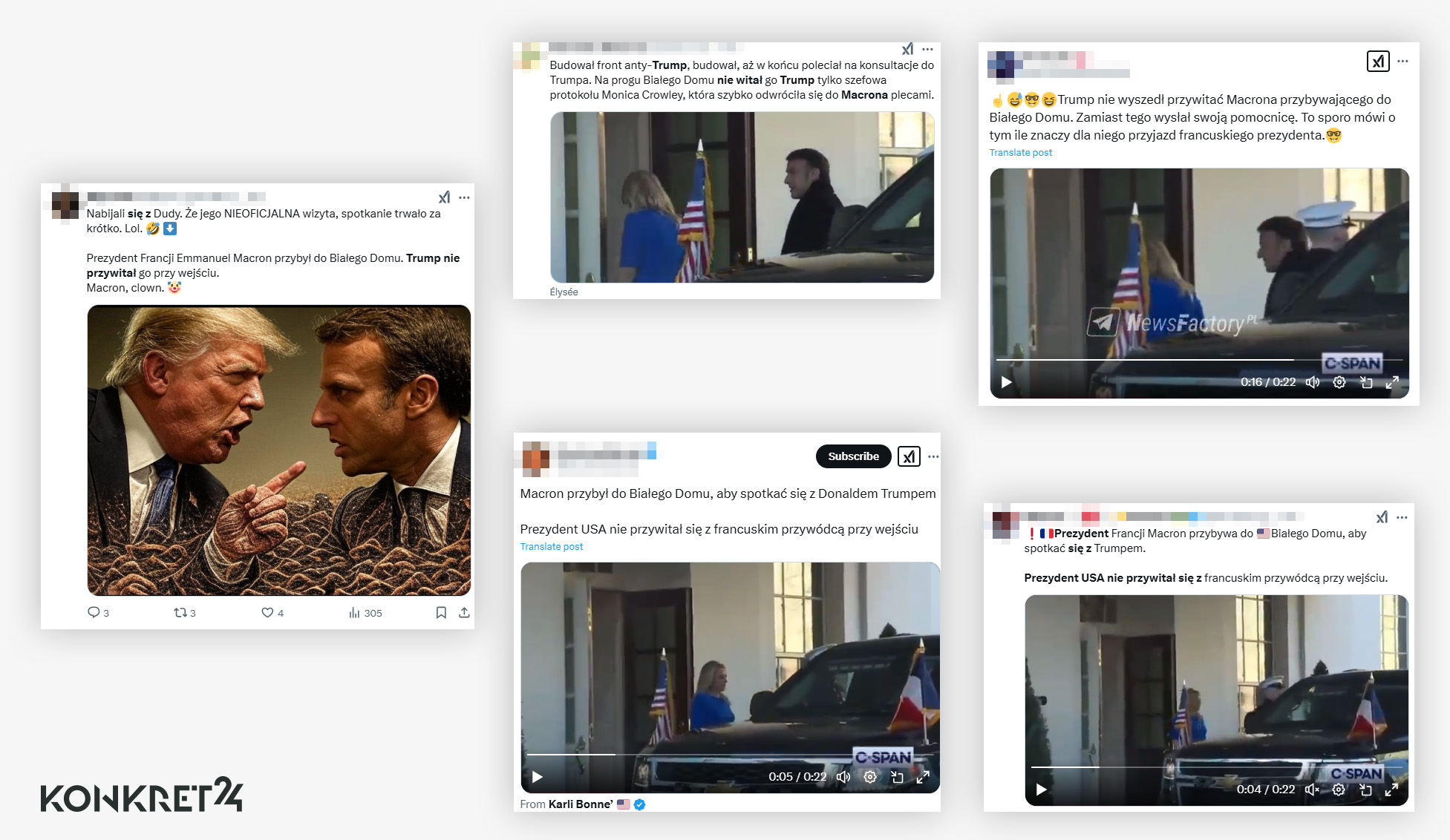 Wpisy o tym, jakoby Donald Trump nie powitał osobiście Emmanuela Macrona przed wejściem w Białym Domu