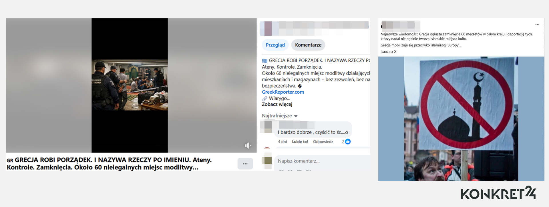 Tego typu posty generowały fałszywy przekaz, jakoby Grecja zaczęła walkę z "islamizacją Europy"