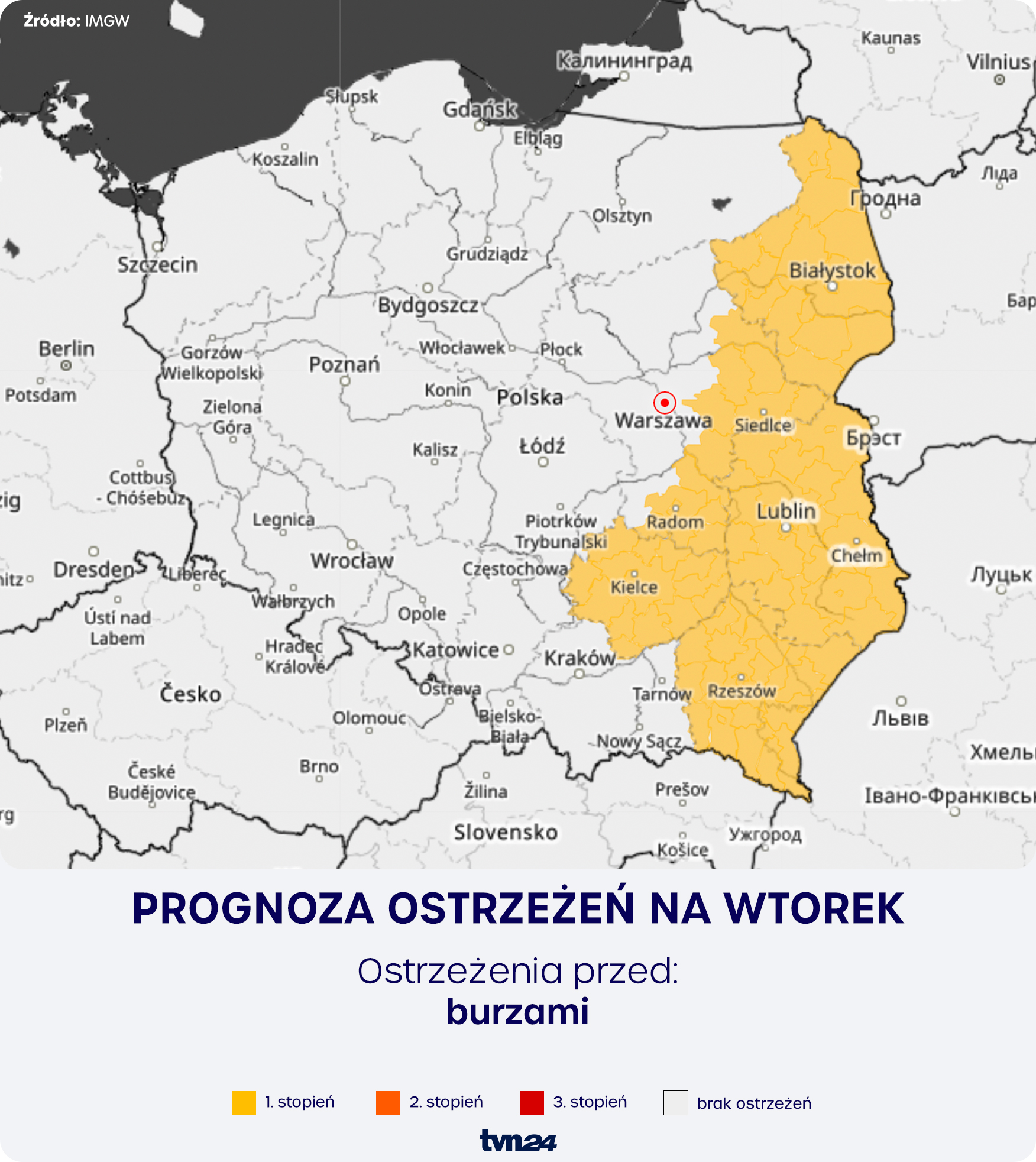 Prognoza zagrożeń meteorologicznych na wtorek