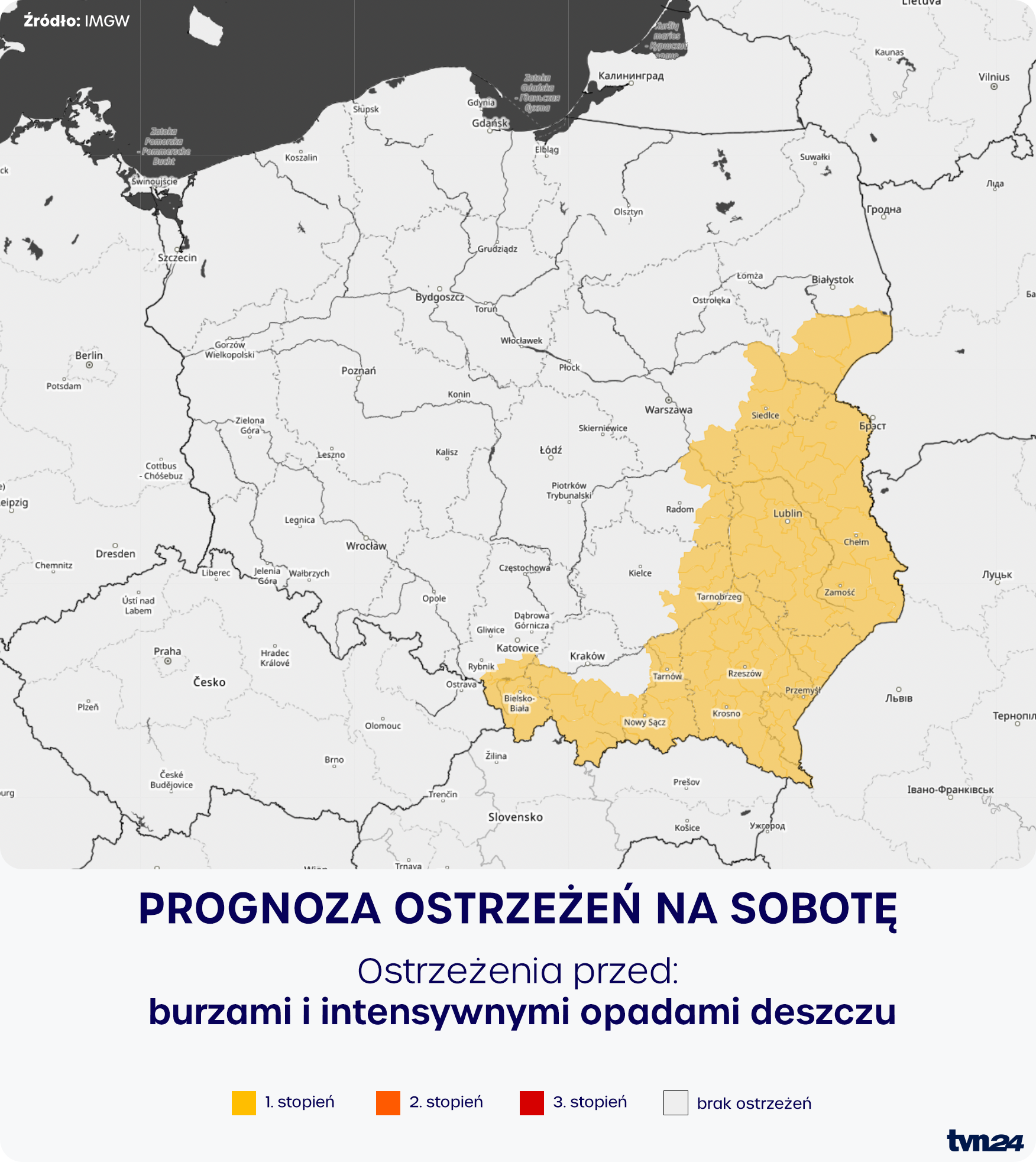 Prognoza zagrożeń meteorologicznych na sobotę