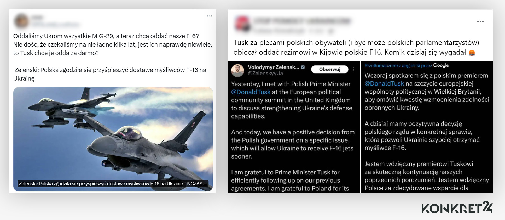 Wpisy z nieprawdziwym przekazem o "oddawaniu naszych F-16"