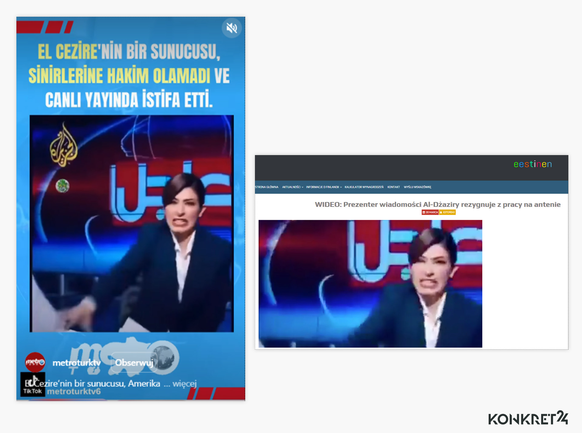 Fałszywka z prezenterką Al Jazeery krąży na przykład w fińskiej i tureckiej sieci (tłumaczenie tytułu maszynowe)