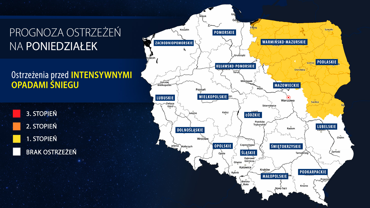 Prognoza zagrożeń IMGW na poniedziałek