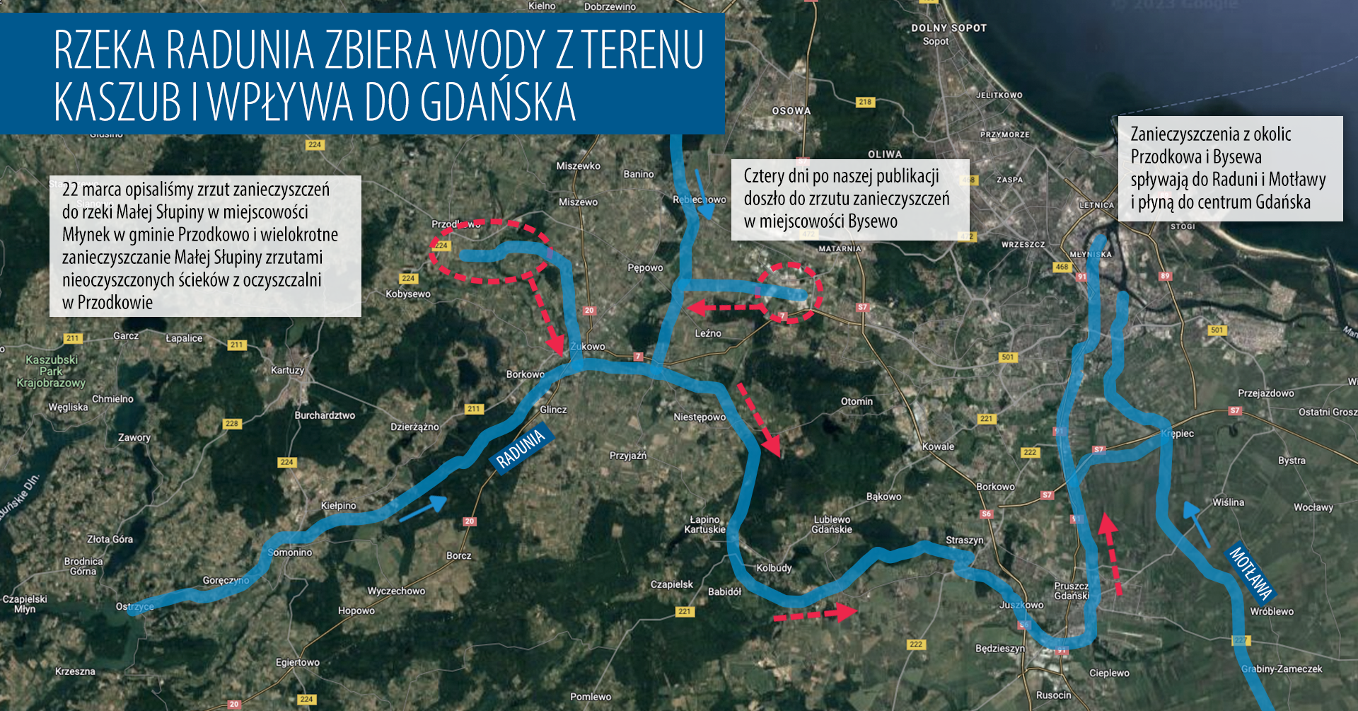 Rzeka Radunia zbiera wody z terenu Kaszub i wpływa do Gdańska