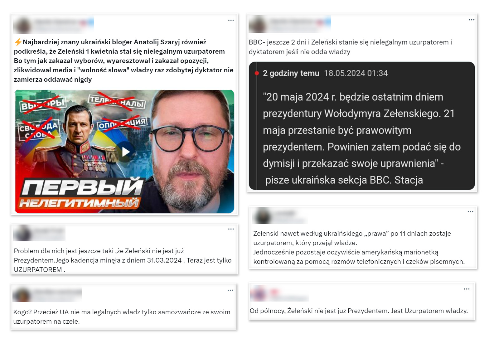 Wpisy z fałszywym przekazem, że Wołodymyr Zełenski nielegalnie sprawuje władzę w Ukrainie