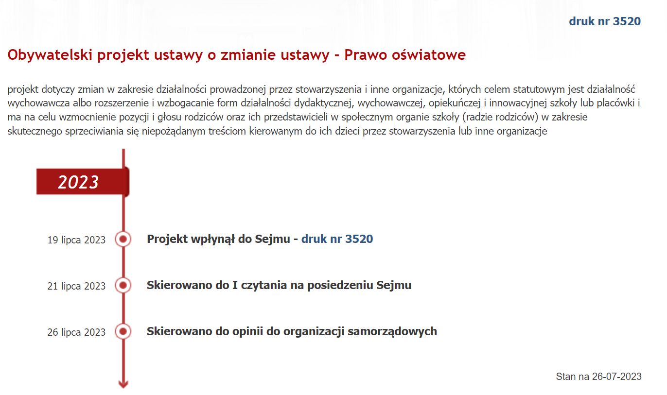 Przebieg procesu legislacyjnego projektu "Chrońmy dzieci"