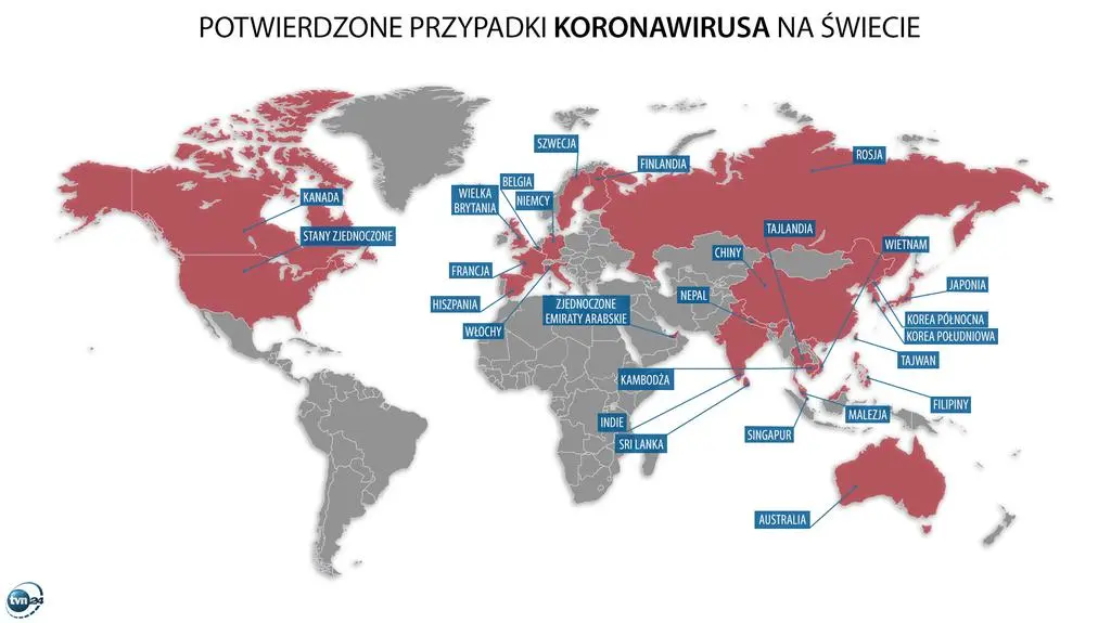 Potwierdzone przypadki koronawirusa na świecie