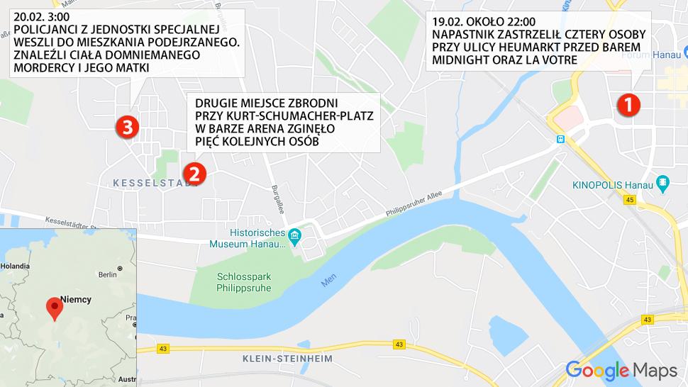 Miejsca ataków w Hanau