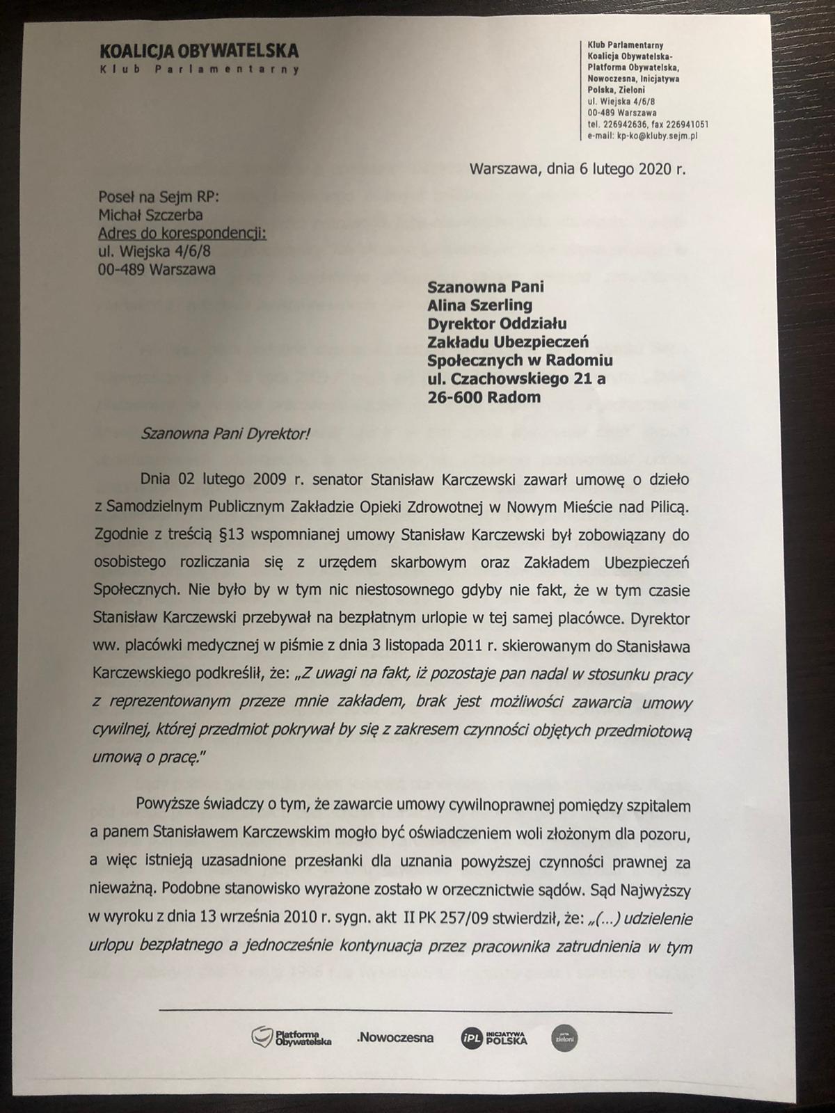 Wniosek posła Michała Szczerby w sprawie kontroli. Część 1