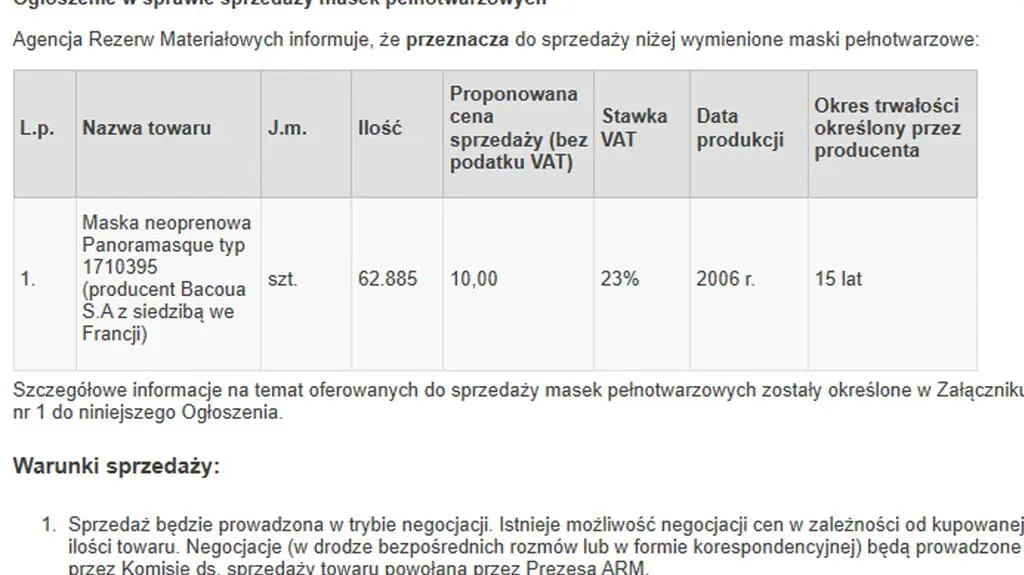 Informacja o przetargu ze strony Agencji Rezerw Materiałowych