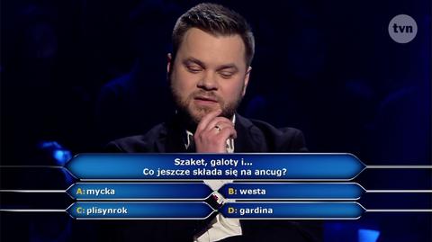 Pytanie w "Milionerach" za 75 tysięcy złotych o ancug 