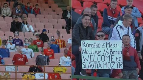 Manekiny obok kibiców, Ronaldo zapraszany do Mozyrza. Białorusini grają i nie tracą humoru