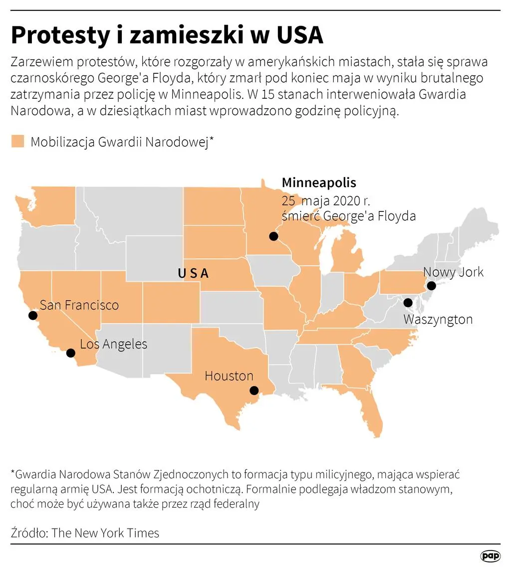 Protesty i zamieszki w USA (dane z 2 czerwca) 